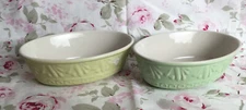 Pair of Ceramic Oval 5”L Pastel Bowls Light Green Yellow Embossed New