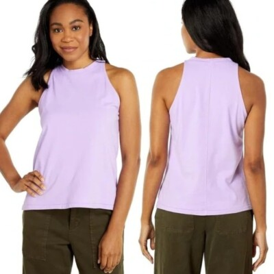 #ad MONROW High Halter Tank Top Size Small Organic Cotton Lavender Purple HT1182 $31.35
