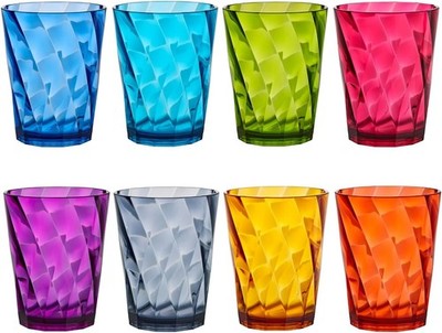 Optix Plastic Reusable Drinking Glasses (Set of 8) 14Oz Rocks Cups in Jewel Tone