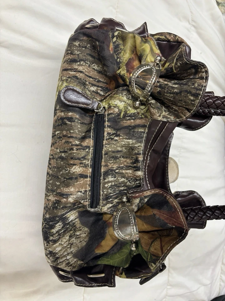 Bolso de mano/cartera mediano vintage de roble musgo marrón camuflaje con dos asas Foto 2 de 4