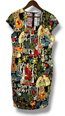Grace Karin Tropical Frida Kahlo Sheath Dress Cap-Sleeve Size Large Art To Wear