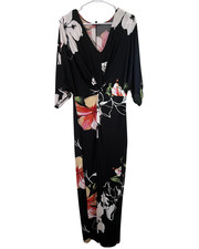 Fashion Nova Women’s Black Floral Twist Front Maxi Dress Kimono Sleeve Size L