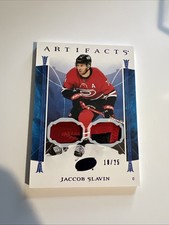 2022-2023 Upper deck Artifacts Jacob Slavin Purple /25 Sick Duel Patch