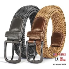 Men's Stretch Belt - Woven Braided Web Belt Medium 32-34" 2pack-khaki/Grey