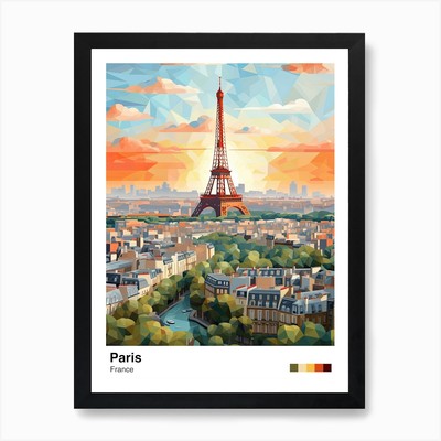 Paris Ansicht geometrische Vektor-Illus gerahmtes Wandbild Poster Leinwanddruck Bild