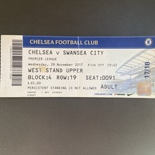 Chelsea v Swansea City(Premier League 2017/18) 29/11/2017 Match Ticket