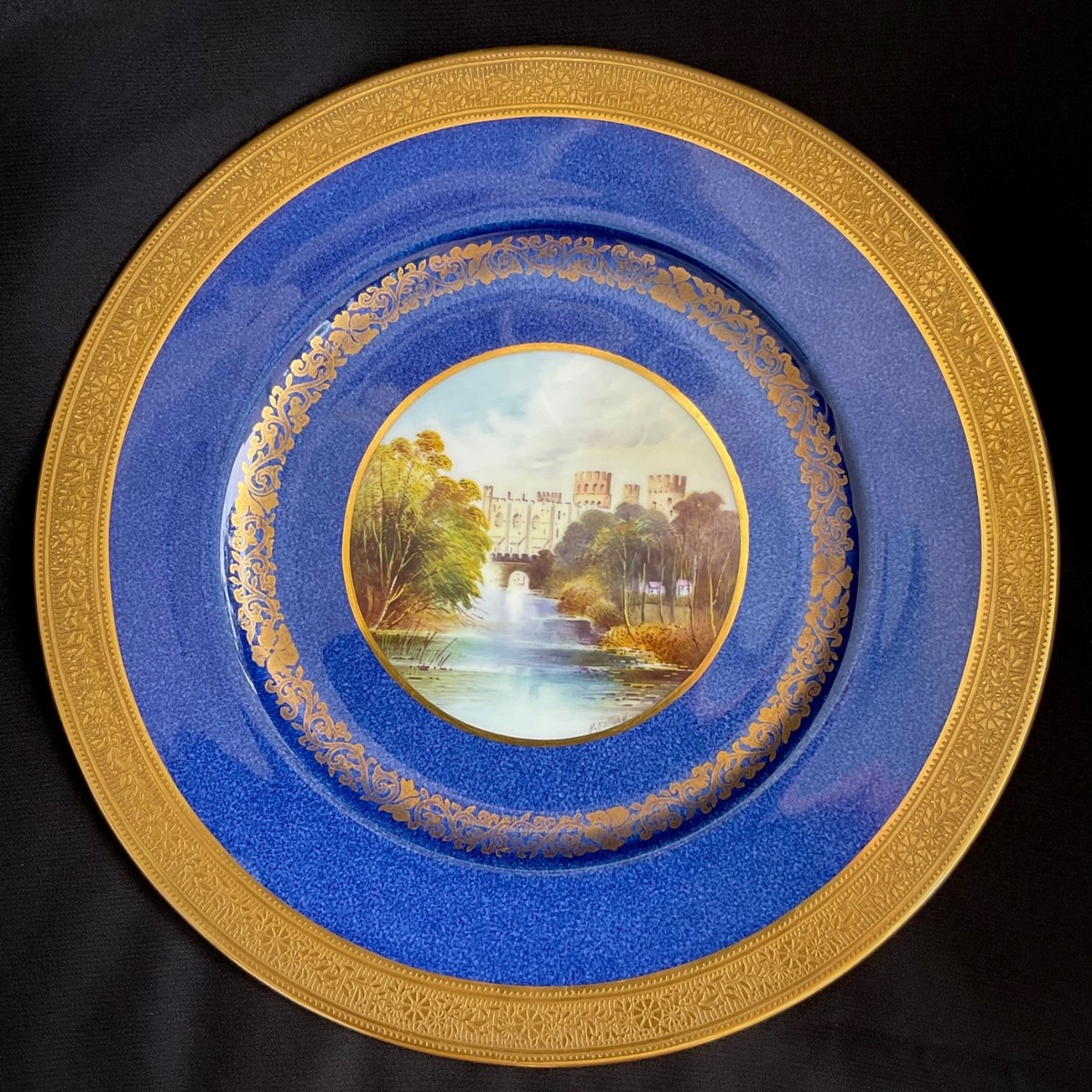 6 Rare Blue & Gold Antique Wedgwood Bone China Plates Hand Painted