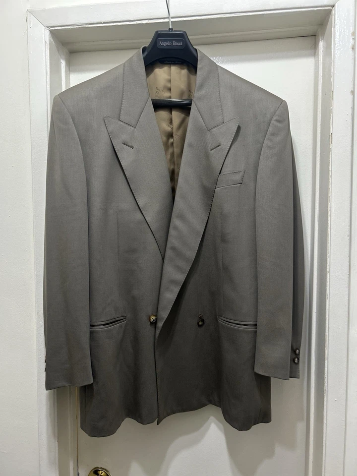 Blazer Lanvin Hombre 50R Beige Doble Pecho Lana Pico Solapa Hecho en Italia Foto 2 de 4