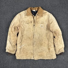 Carhartt Coat Arctic Quilt Lined Brown Traditional Mens Distressed Size Large