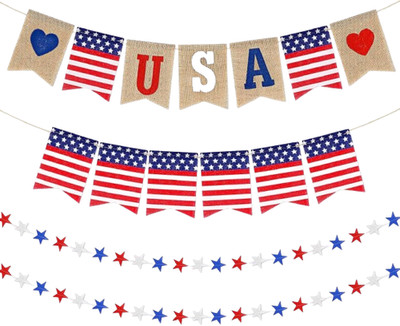 Tatuo 4 Pcs 4th of July Banner Patriotic USA Flag Banner Red White Blue Star