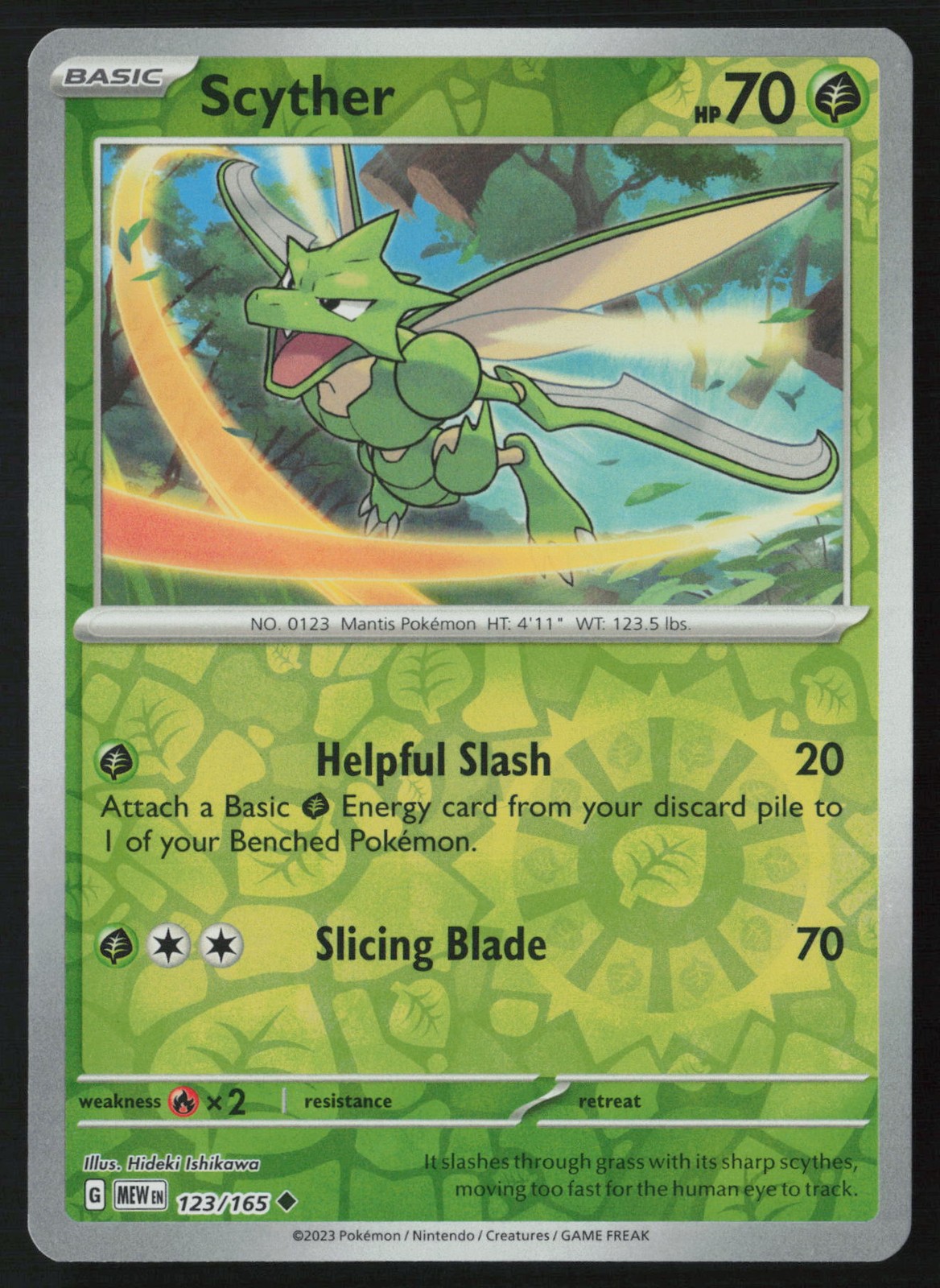 Pokemon Scyther 123/165 SV: Scarlet & Violet 151 Reverse Holo Pack Fresh - NM