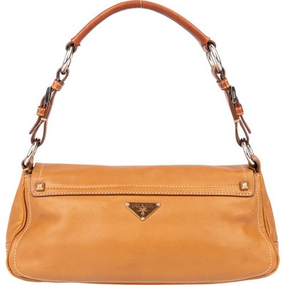 Prada Brown Leather Triangle Baguette Shoulder Bag Tasche
