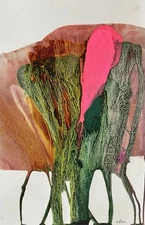 Abstract Mixed Media Ink Watercolor Painting on 12 X 18” Paper Contemporary