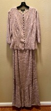 Carmen Marc Valvo 2-Pc Beaded Lace Gown w/ Jacket Size 14