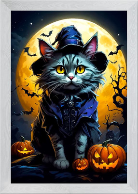 Hexe Katze gerahmtes Wandbild Poster Leinwanddruck Bild