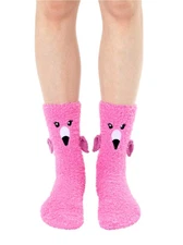 Fuzzy Flamingo Non-Skid Women's Crew Slipper Socks Size 9-11 Living Royal New