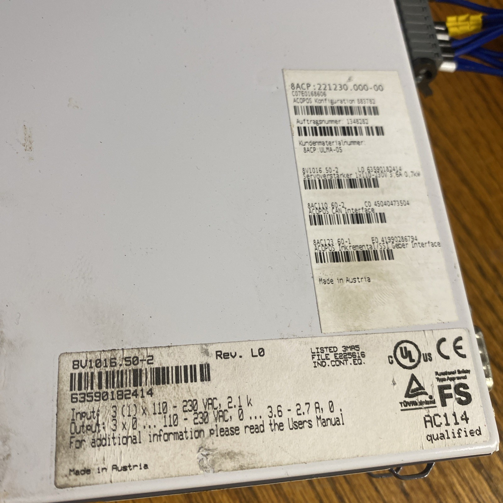 B&R ACOPOS 1016, Servo Driver, 8V1016.50-2 Rev. L0 w/ AC114, AC122, AC130 USED