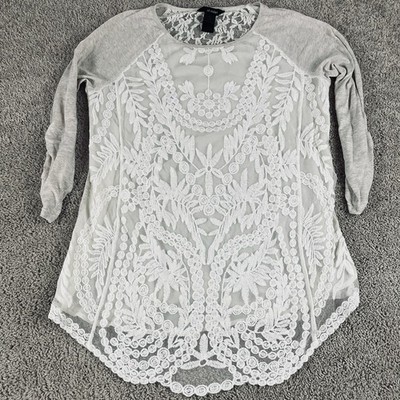 Ali Miles Top Women s Medium Cottagecore Lace Sheer Scallop Hem Romantic  F390