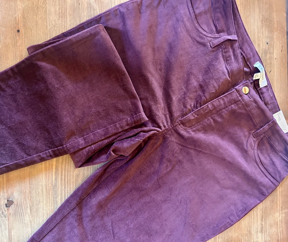 Pantalones de terciopelo púrpura/borgoña para mujer 14 calce ajustado elástico cómodo nuevos con etiquetas Foto 3 de 4