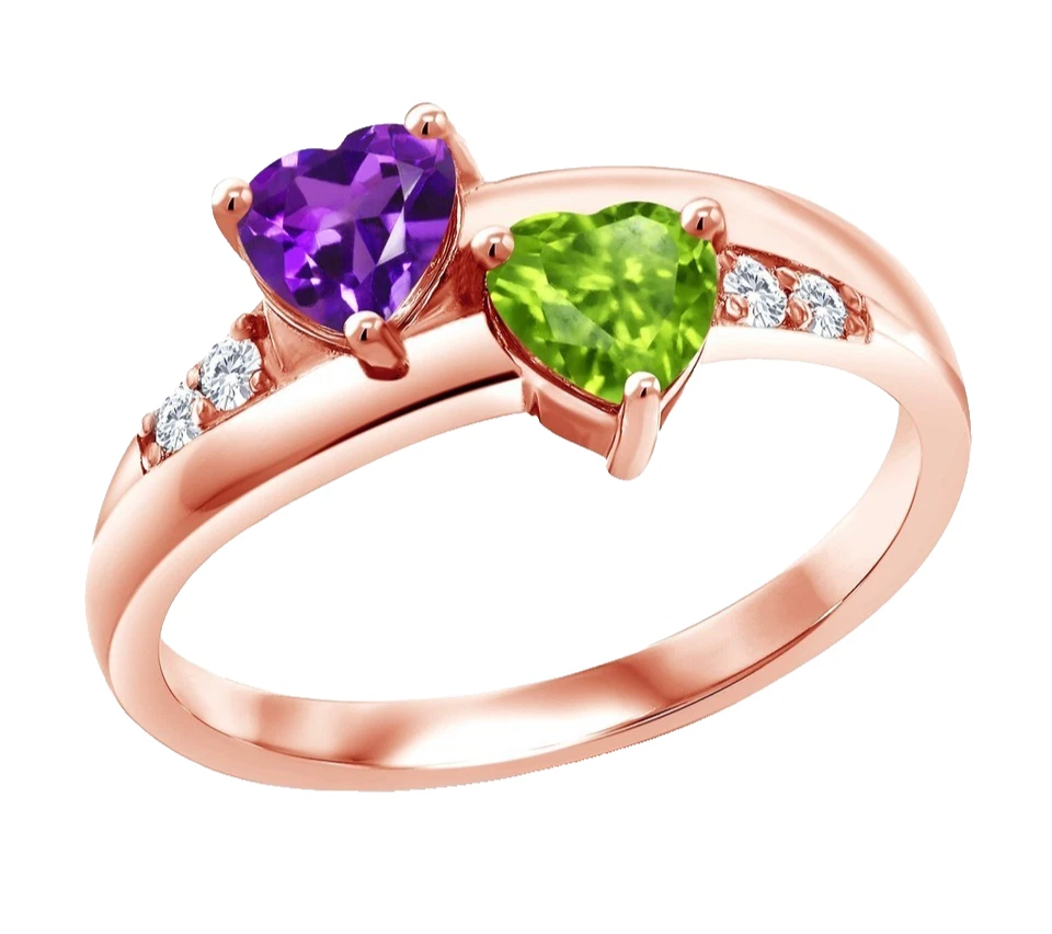 925 Silber Rose Vergoldet 1.04 Karat Amethyst Und Peridot Damen Versprechen Ring - Bild 2 von 4