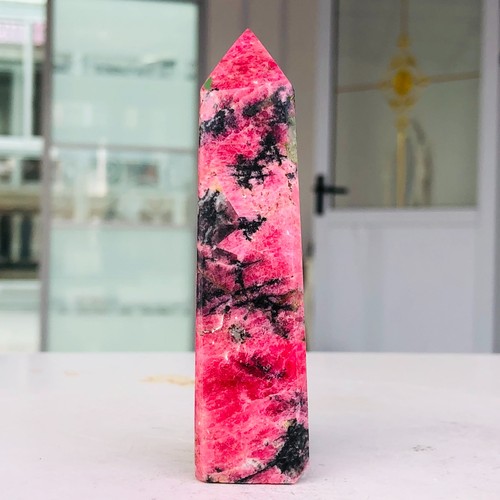 192g Natural Sakura Flower Rain Rhodonite Quartz Crystal Obelisk ...