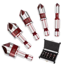 5Pcs Countersink Drill Bit Set, 82 Degree 5-Flute Industrial-Grade HSS, 1/4"... 