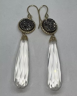 JCM Jacmel Mauritius 14k Gold Quartz/Glass Teardrops Dangle Earrings Marcasite
