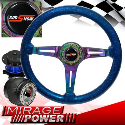 For 89-05 Eclipse Metallic Blue Neo Chrome Steering Wheel + Blue Quick Release