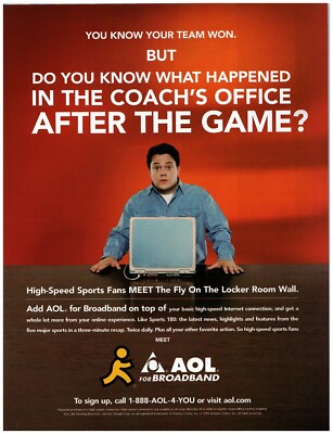 PRINT AD, 2004 AOL for Broadband High Speed Sports Fan Locker Room After Game
