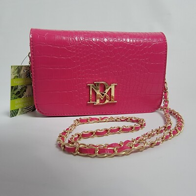 Badgley Mischka Women Pink Croco Chain Crossbody Shoulder Dressed Bag Clutch