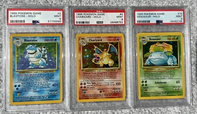 PSA9連番セット VENUSAUR CHARIZARD BLASTOISE Pokemon 1999 Base Trio Charizard Blastoise Venusaur PSA 9 MINT