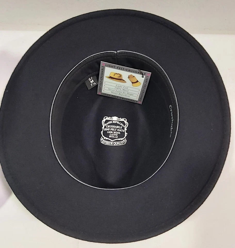 Chapeau Indiana Jones Casual Feutre Laine Bleu Ceinture Fine Cuir Made IN Italy - Photo 4/4