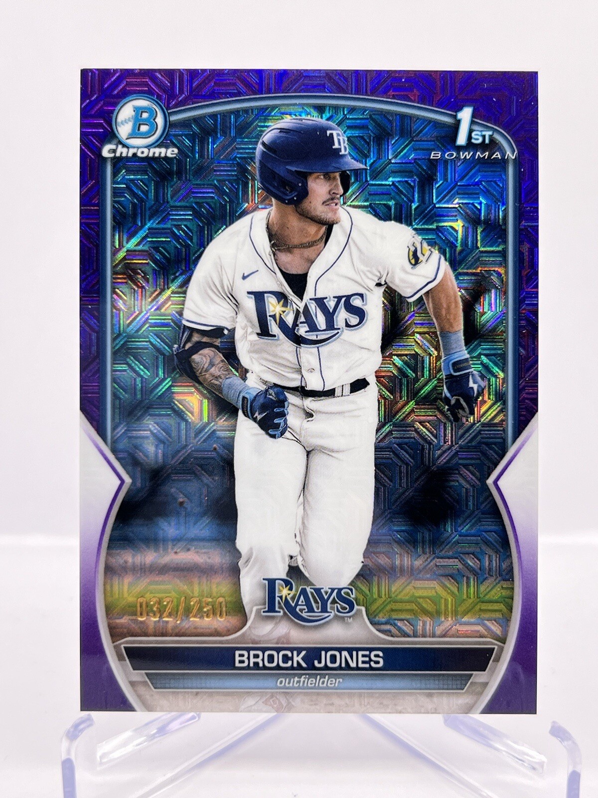 2023 Bowman Brock Jones 1st Chrome Mojo Purple /250 BCP-115 Tampa Bay Rays