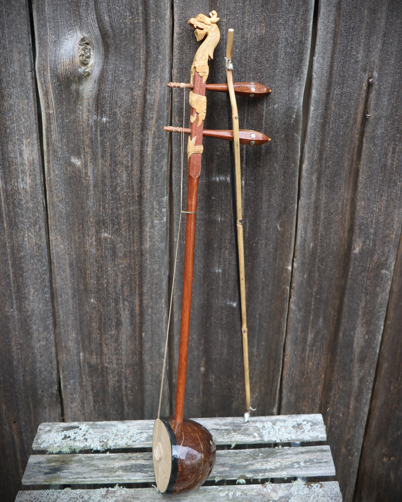 Vtg handcrafted Wood Coconut Musical Stringed Instrument Erhu Kamanja