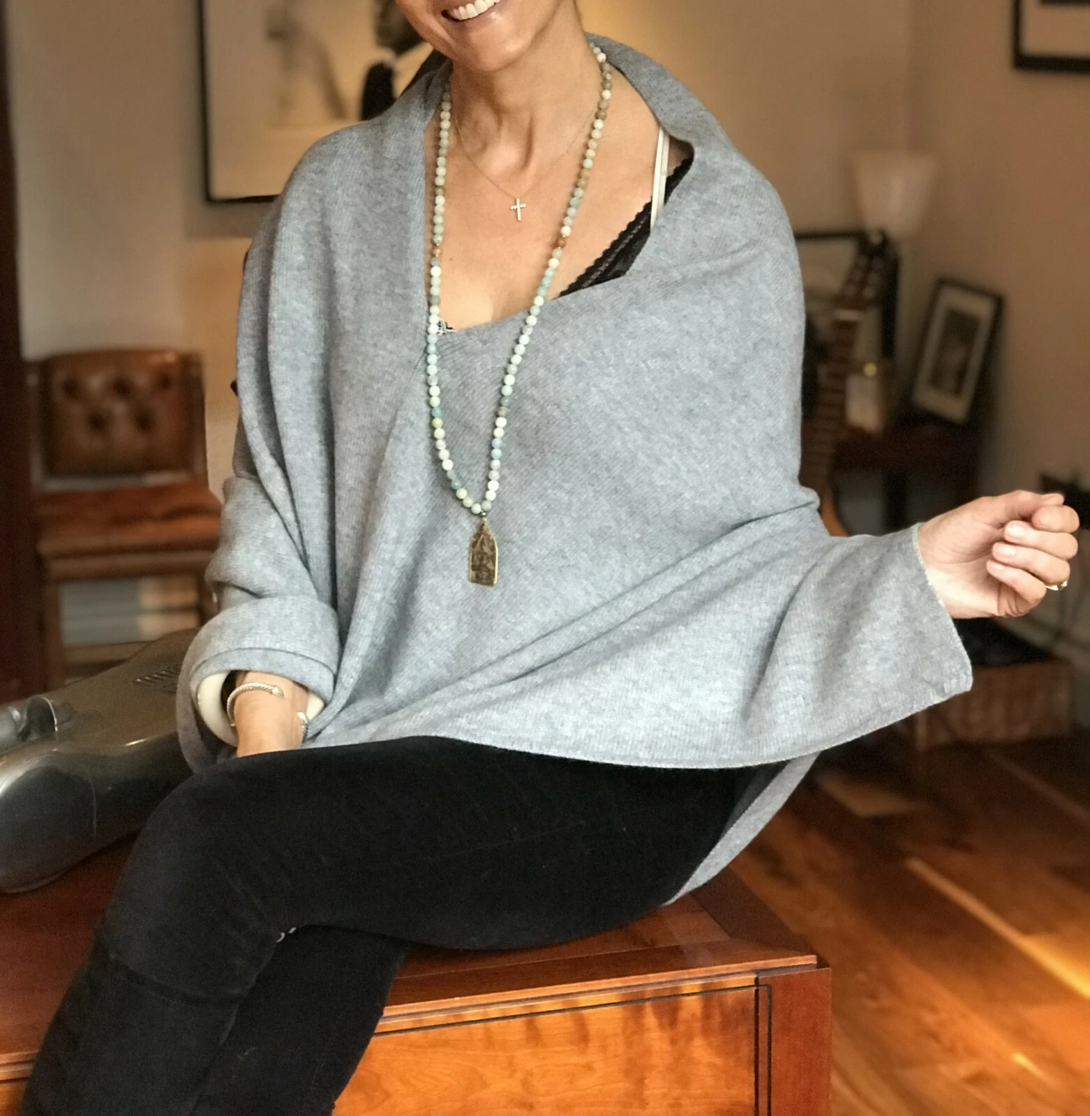 CASHMERE Poncho GREY Handmade CAPE Wrap One Size Fits All, FREE UK Shipping,