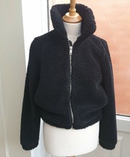 Divided H&m Borg Jacket Uk S Black Teddy Bear Fleece Full Zip Fluffy