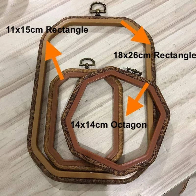 Embroidery & Cross Stitch Frame - 3 Size Wood Look Hoop Ring Rectangle / Octagon - Image 2 of 2