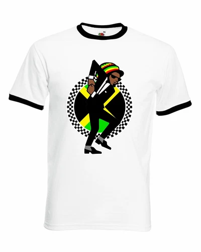Jamaican Rasta Ska Logo Rude Boy Men's Contrast Contrast Ringer T-Shirt