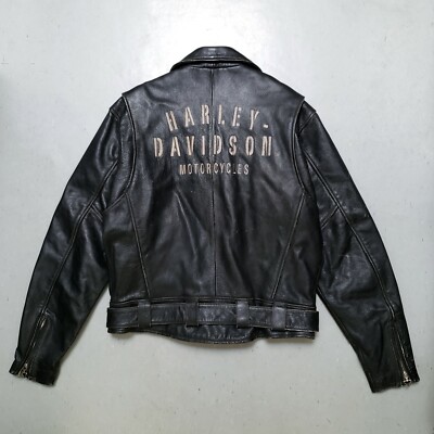 ★HARLEY DAVIDSON ライダースジャケット S ブラック バッグロゴ Vtg Harley Davidson Black Leather Motorcycle Jacket D Pocket Sz L