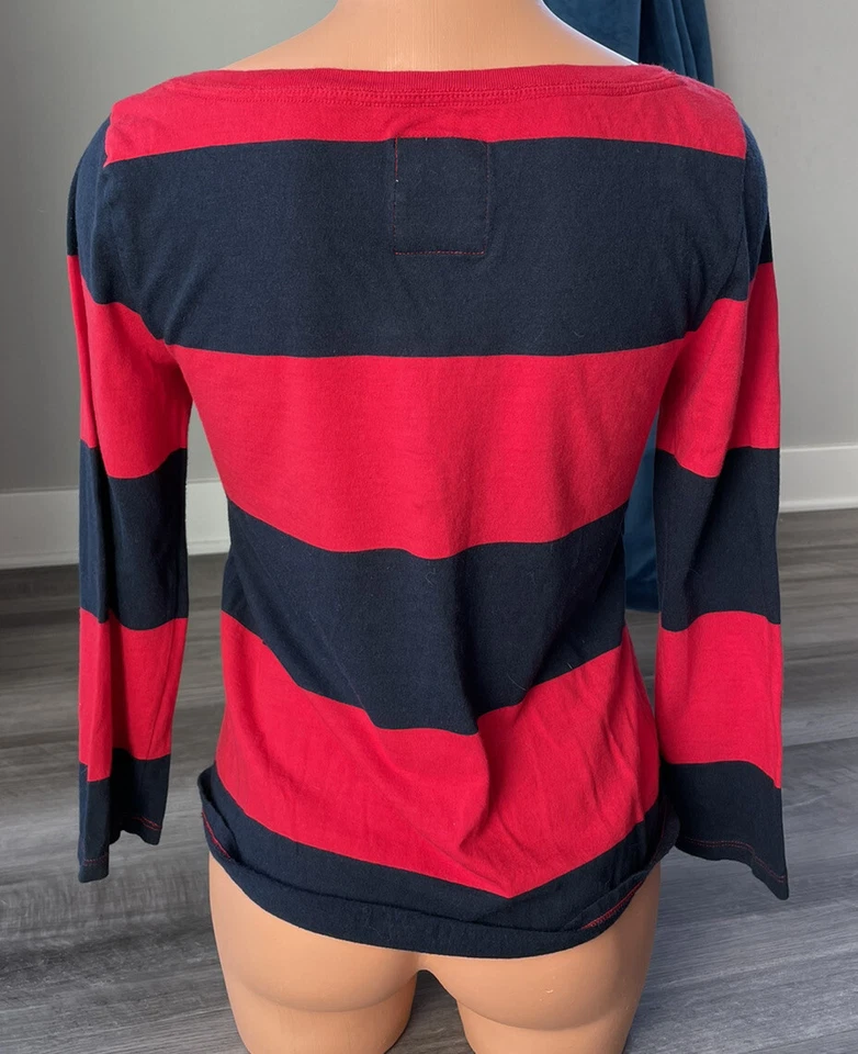 Gilly Hicks Red Blue Striped Top M Scoop Shirt - Image 3 of 4