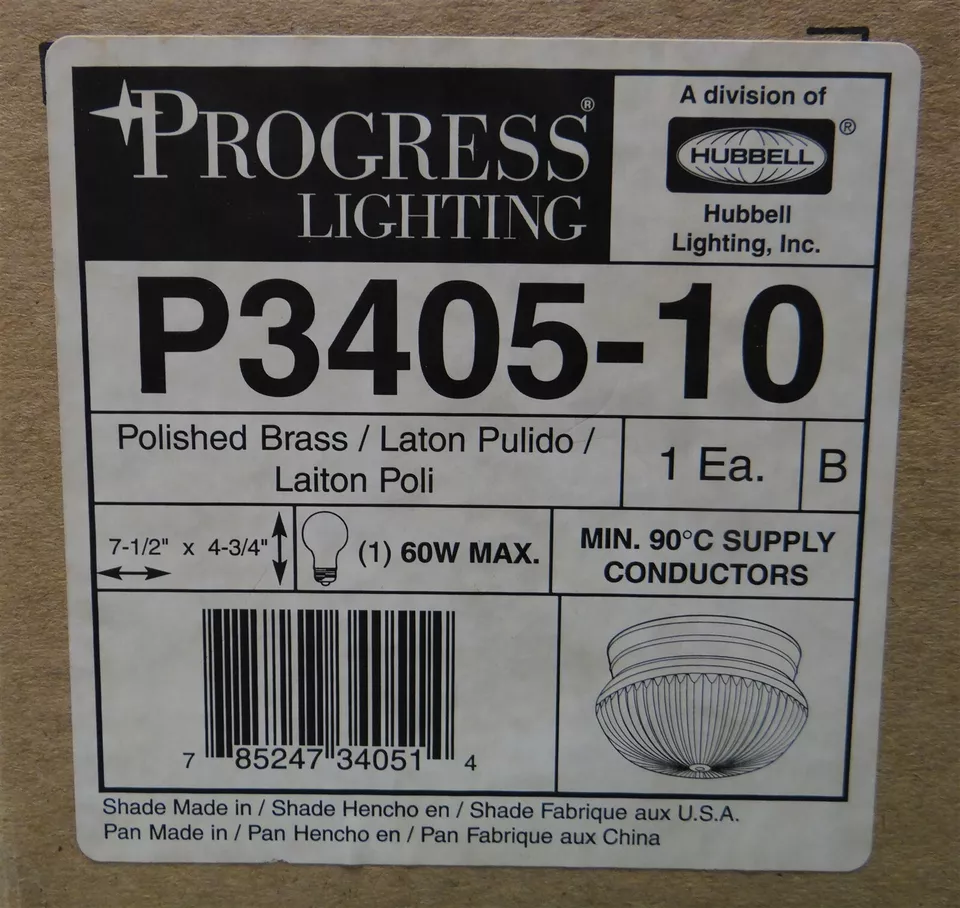 Progress Lighting P3405-10 Polished Brass Clear Prismatic Glass 1 Bulb Fixture - Image 3 of 3