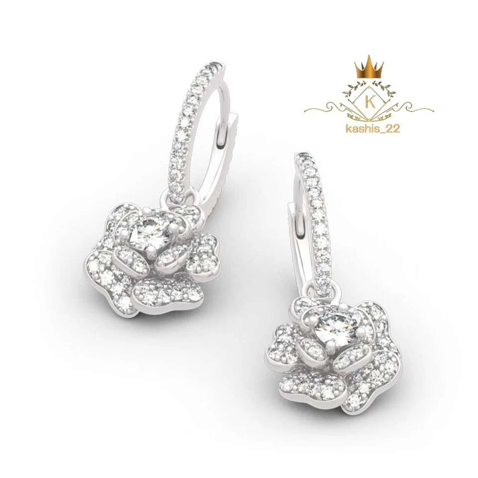 Moissanite Drop/Dangle Earrings 2.50 Carat Round Cut 14K White Gold For Women - Image 4 of 4