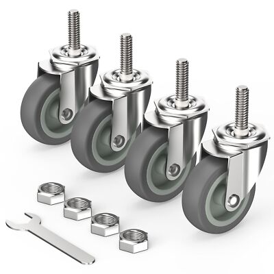 3 Inch Caster Wheels Threaded Stem Casters Set of 4 Heavy Duty Swivel Wheel