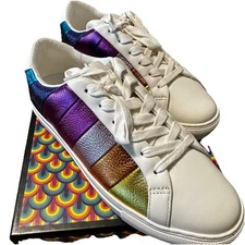 New Kurt Geiger London Lane Womens Size 7  Striped Sneakers Metallic Rainbow