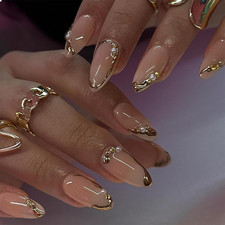 Image of Glamrays Pack of 24 French Tip Press on Nails Medium Almond False Nails with Pea
