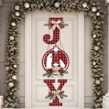 1 Set of 3 Pcs Christmas Joy Sign Buffalo Plaid Christmas Wreaths Rustic