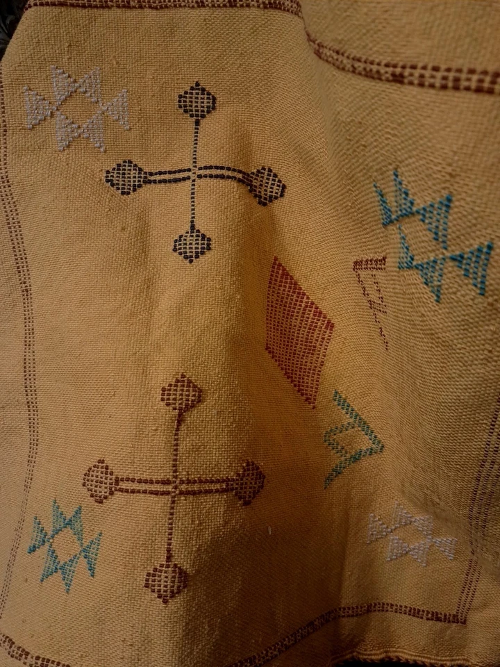 Moroccan Handmade Cactus Silk 21"X 20'' Sabra Pillow Cusion Yellow Embroidered - Image 2 of 4