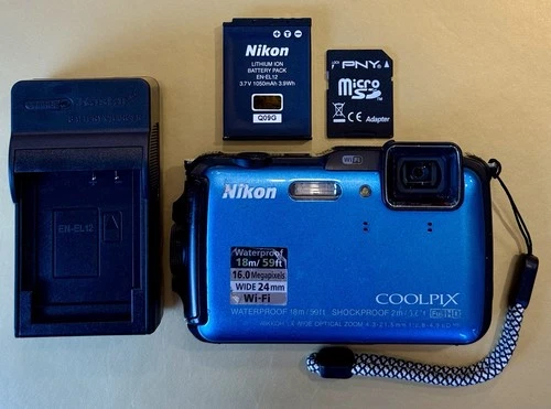 Nikon Coolpix AW120 16.0MP Waterproof Digital Camera -Blue W/ Extras!