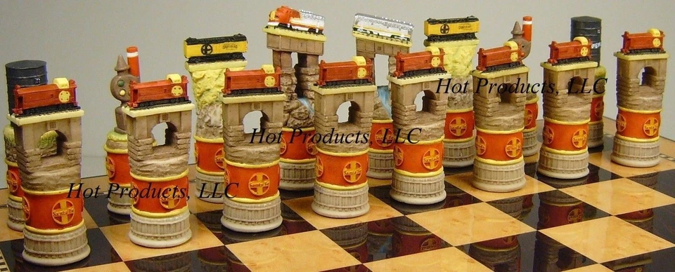 Santa Fe Railway Trains Steam vs Diesel Train Men Chess Set - NO Board - Image 2 of 4