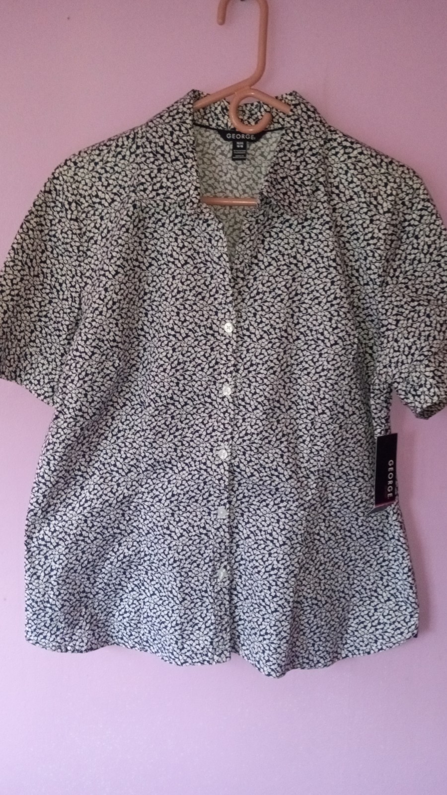 Womens George Black And White Short-sleeve Button Down Shirt XL Floral Print